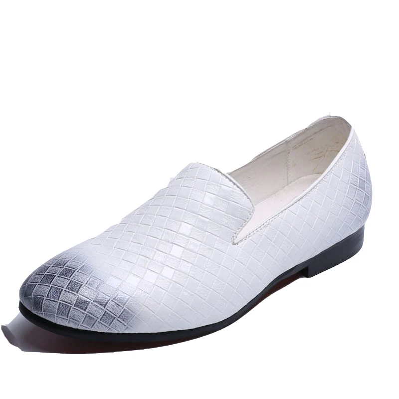 white men shoes Merkmak/модные оксфорды кожи оплетки Для мужчин обувь Демисезонный Лоферы Дышащая обувь на плоской подошве Для мужчин Мужская обувь - Цвет: white men shoes