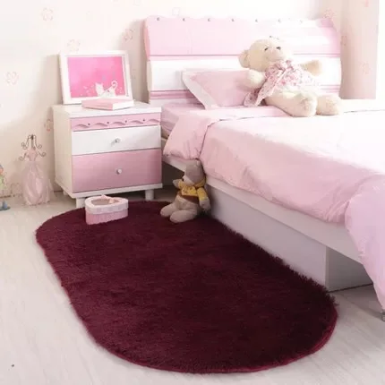 wine red Толстые плюшевые коврики, милые розовые овальные ковры для гостиной, спальни, дверной коврик, мягкий теплый Противоскользящий качественный полиэстеровый коврик для дома - Цвет: wine red