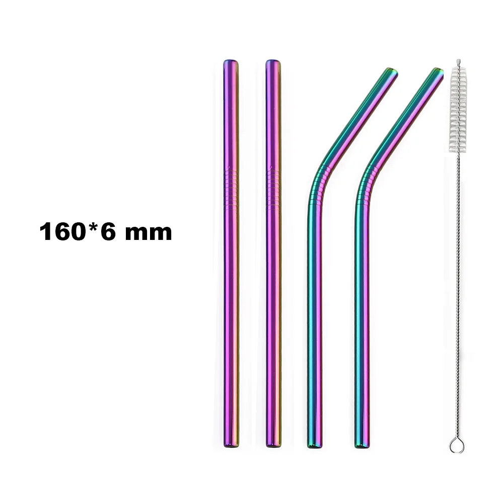 16cm Rainbow 4/8 шт. Многоразовые соломинкой 304 Нержавеющая сталь металлическая соломинка с чистящая щетка для кружек 20/30 унций Радуга экологически чистые питьевые соломинки - Цвет: 16cm Rainbow