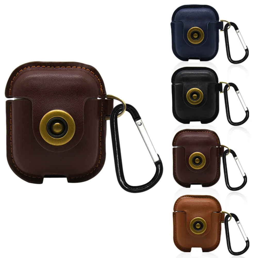 Футляр для наушников кожаный чехол модный защитный с карабином Iphone Apple