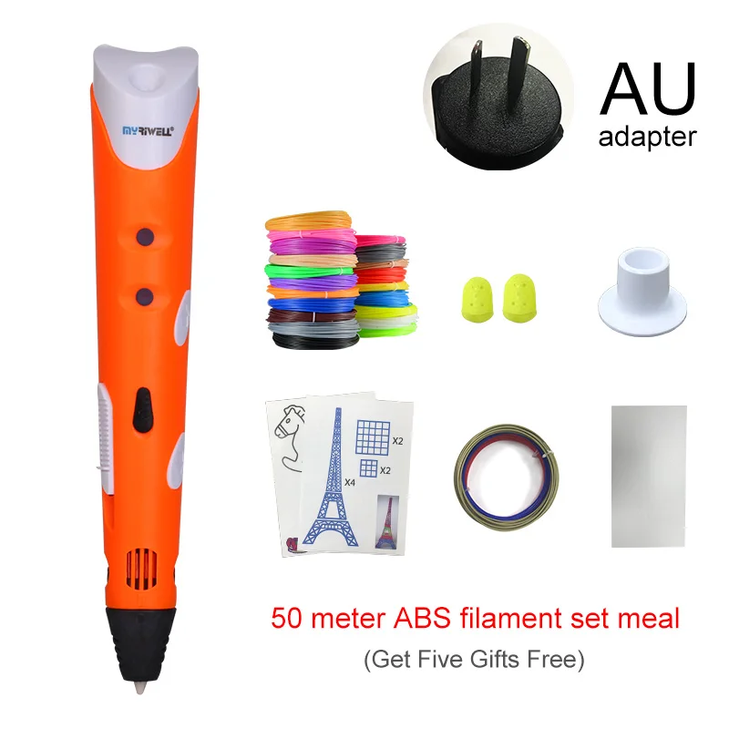 Orange AU Myriwell 3D Ручка с 50 м 1,75 мм ABS нитью, умная 3D Ручка для печати, 3d ручки для детей, подарок на день рождения, Рождество, 3d Ручка для рисования - Цвет: Orange AU