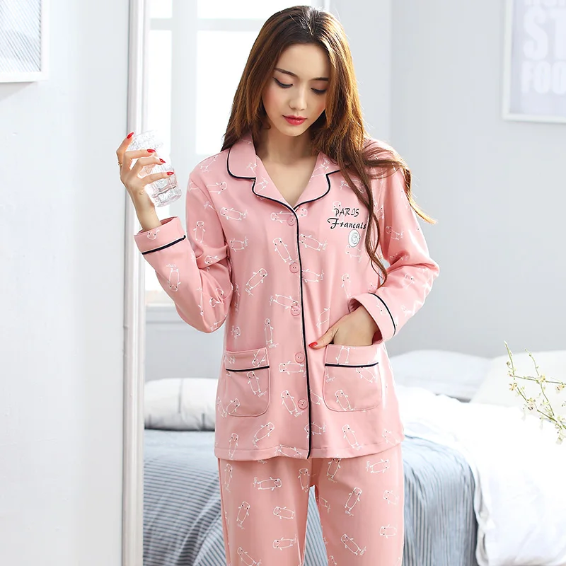 Женские пижамы Демисезонный теплый хлопок плюс Размеры розовая пижама костюм