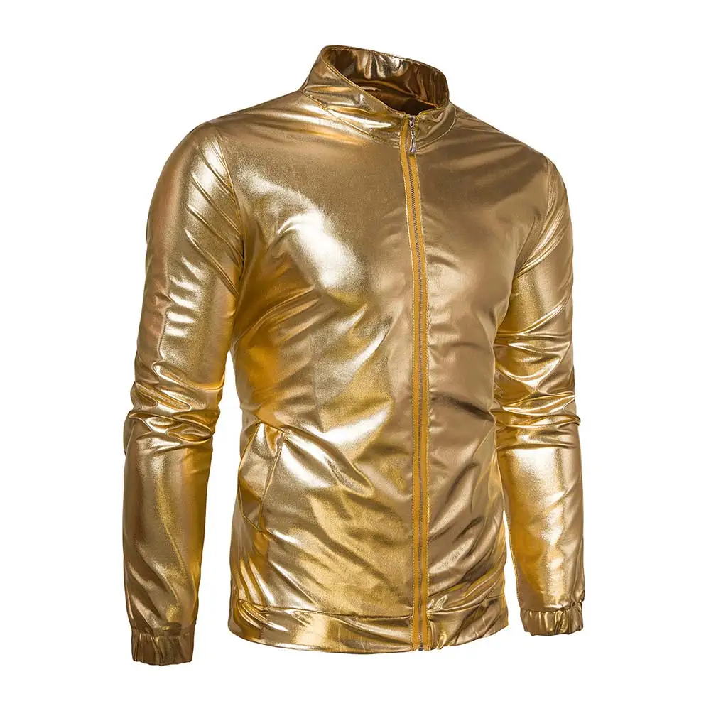 

Fashion Men Shiny Jacket Coated Metallic Hip Hop Jackets Night Club Wear Outerwear Coat H8