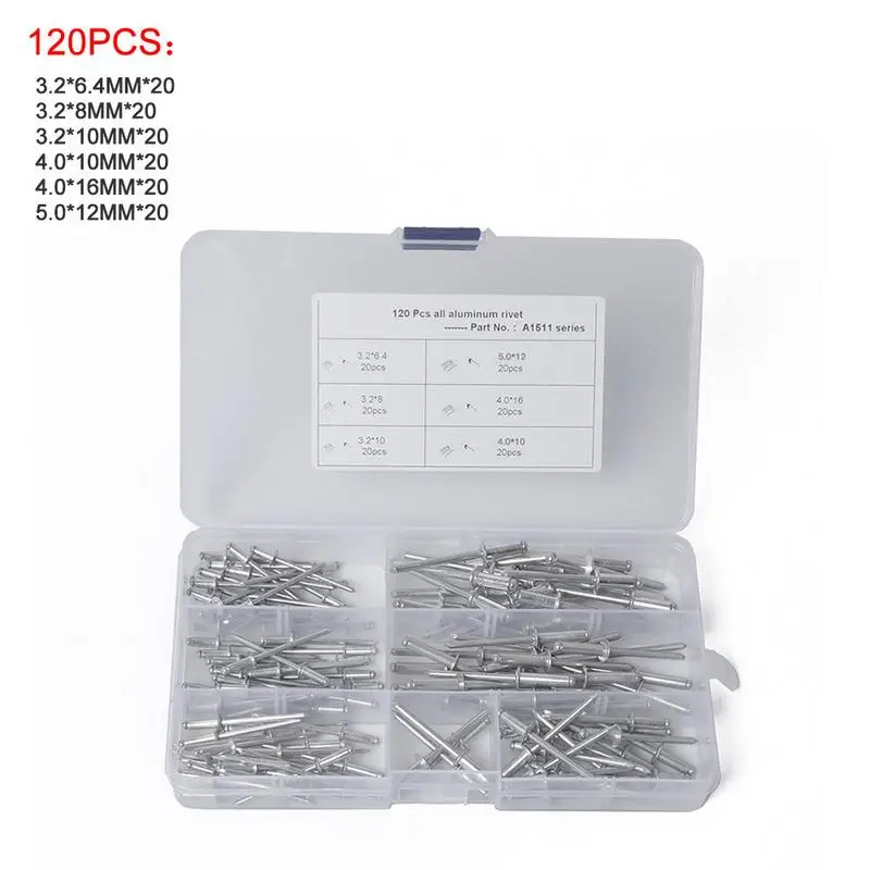 120PCS Алюминиевый поп заклепка глухая Заклепка комплект выхлопной и выхлопной системы воздухозаборник Гайка Болт авто аксессуары - Название цвета: 120PCS