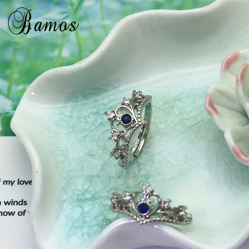 Silver Bamos, розовое золото, корона, сердце, кольцо на палец, маленький красный кубический цирконий, кольцо, обручальные кольца для женщин, модное ювелирное изделие, лучший подарок - Цвет основного камня: Silver