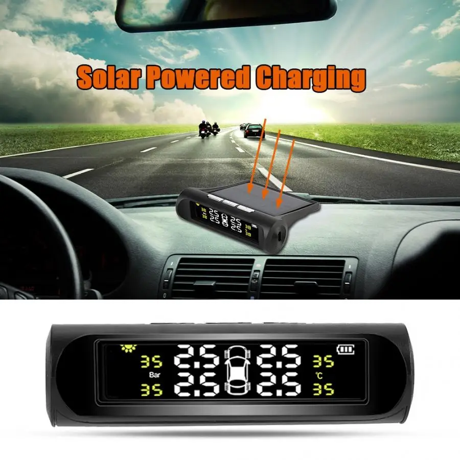 USB или солнечная зарядка автомобиля беспроводной солнечной энергии TPMS система мониторинга давления в шинах с 4 датчиками авто аксессуары