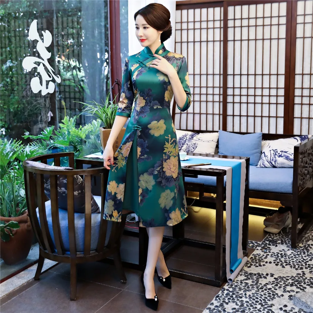 Шанхай история Весна Половина рукава Вьетнам Aodai платье Cheongsam для Для женщин