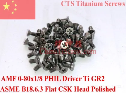 

Titanium screws 0-80x1/8 Flat CSK Head Phillips Driver 50 pcs Ti GR2