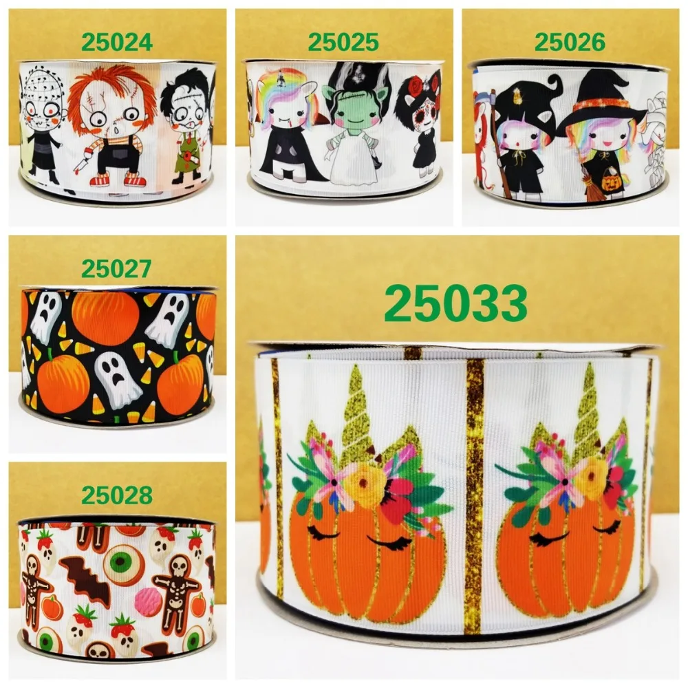 Бесплатная доставка 50 ярдов мультфильм Хэллоуин печатных grosgrain ленты 25033 | Дом и