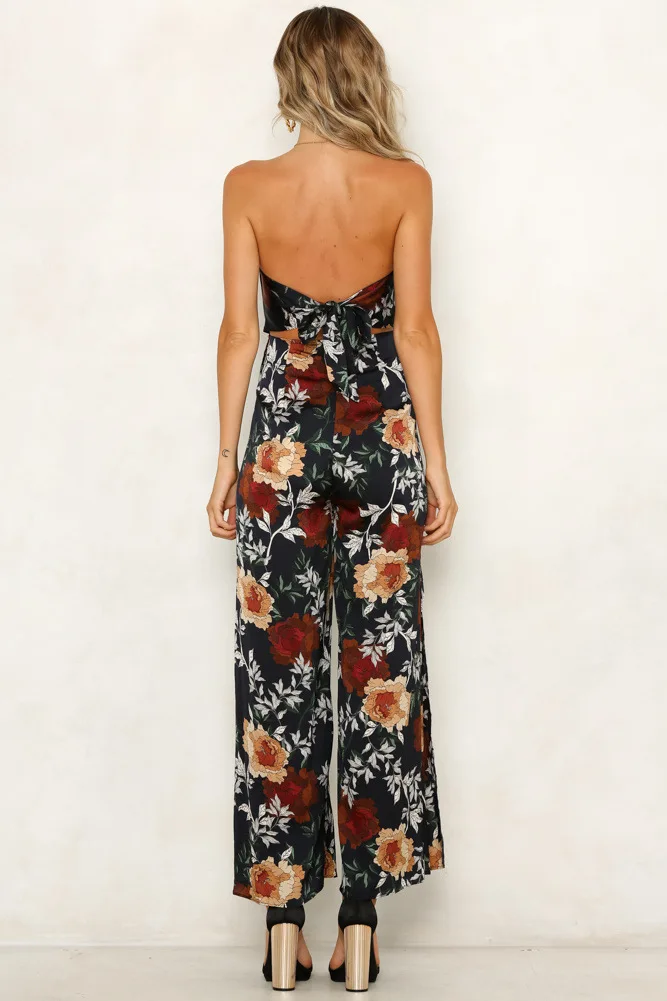 Готический цветочный принт с высоким разрезом комбинезон женский Повседневный