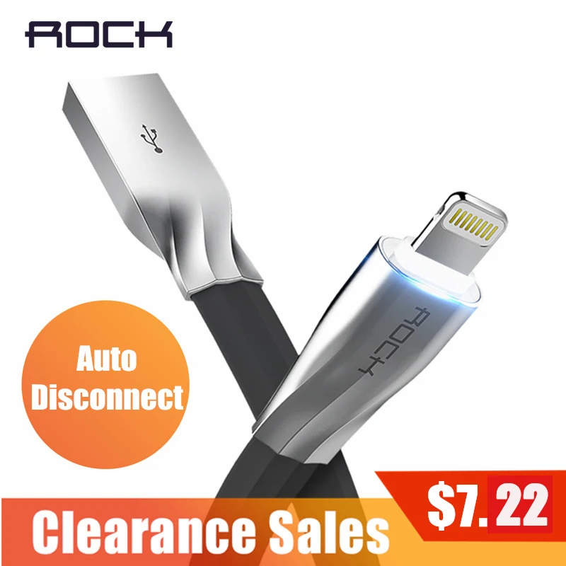 Автоматическое отключение USB кабель для iPhone 8 7 ROCK Led Light Быстрая зарядка зарядное