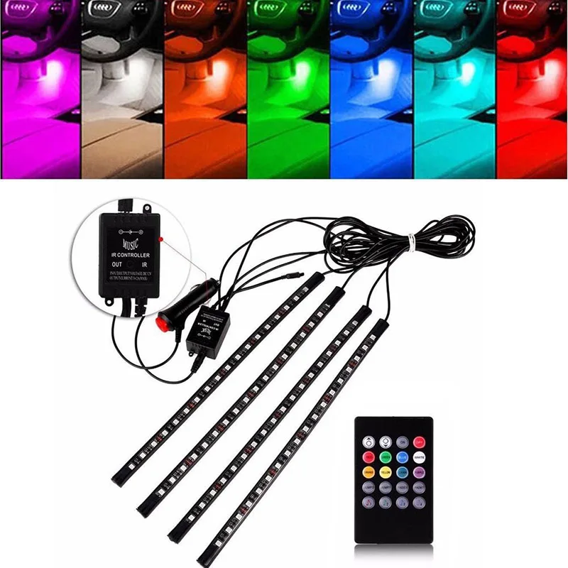 4 шт./компл. 18LED RGB салона автомобиля Неоновые Атмосфера полосы светильник звук
