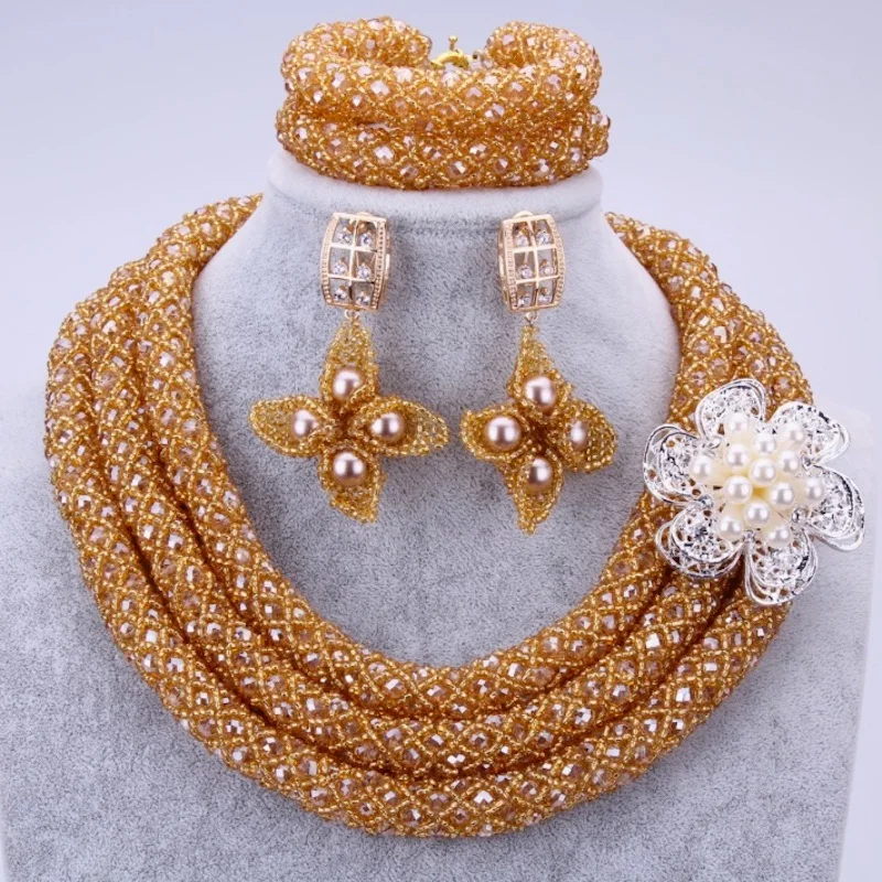 4 ujewelry Дубай Ювелирные наборы Золото Цвет Кристалл Люкс Цепочки и ожерелья