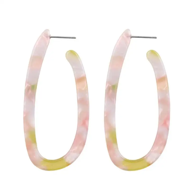Kuziduocai New Fashion Jewelry P Acrylic Colorful Rainbow Oval Droplet U Shape Big Statement Drop Earrings For Women Brincos | Украшения и