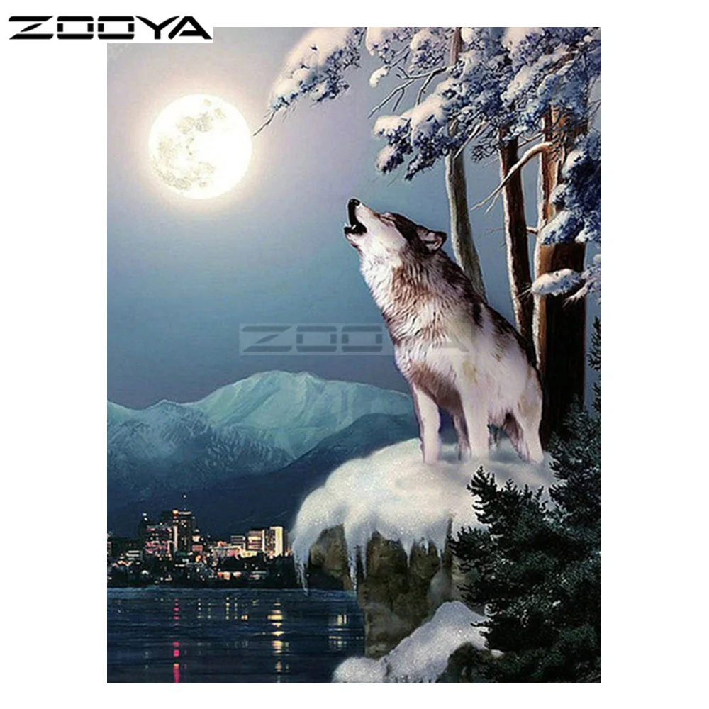 ZOOYA 5D DIY Алмаз Волк Луна снег лесной животные Алмазная Картина Вышивка крестом