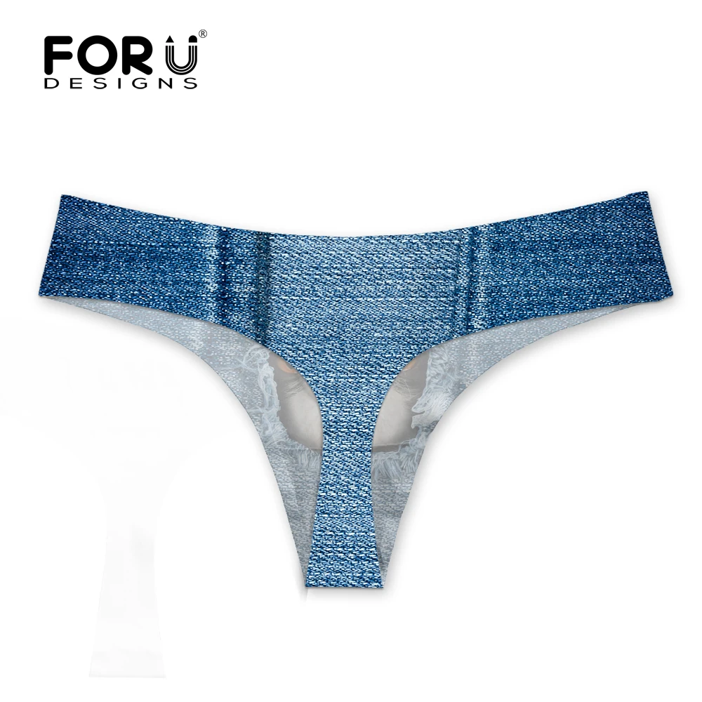 Женское джинсовое нижнее белье FORUDESIGNS с милыми синими животными и кошками