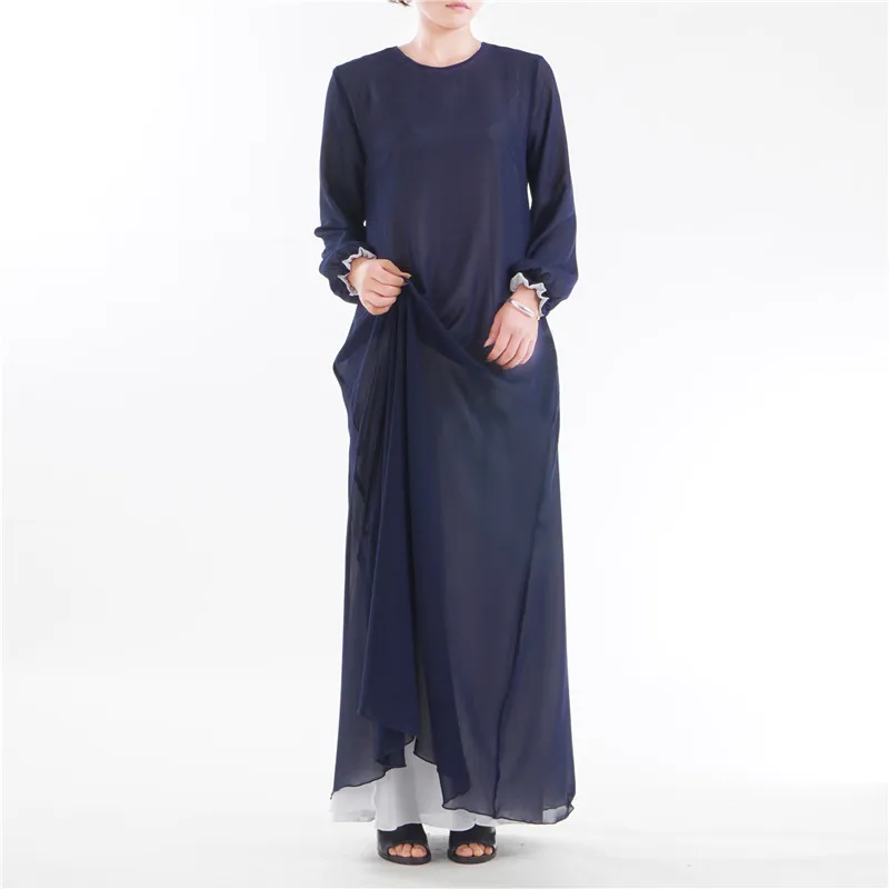 dark blue - white Abaya, Дубай, летнее шифоновое платье с наизнанку, два тона, популярное исламское платье с наизнанкой, мусульманская Двусторонняя одежда, быстрая - Цвет: dark blue - white