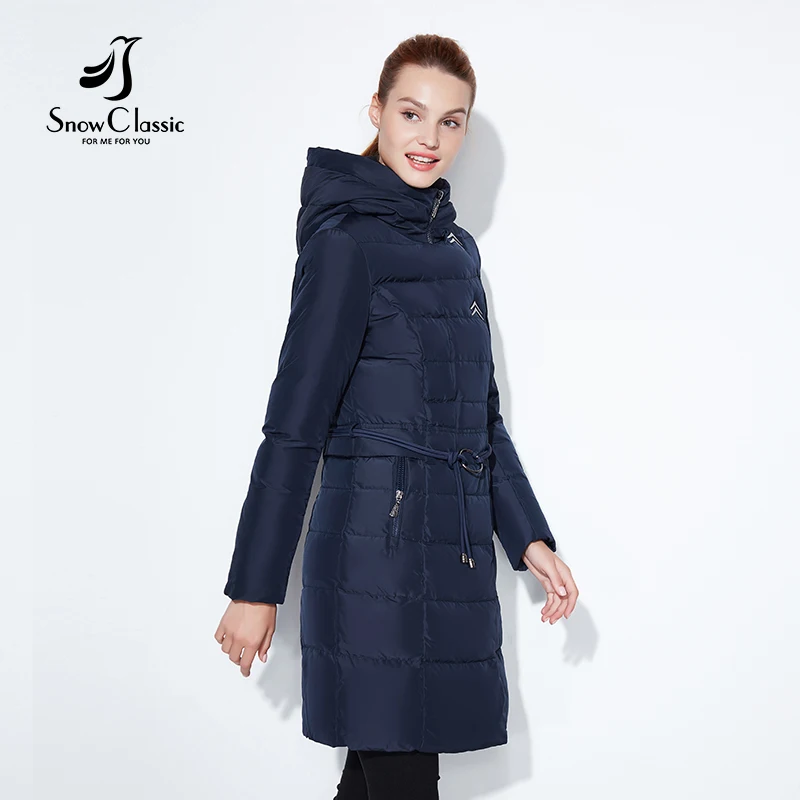 SnowClassic Модные женские зимняя куртка толстый длинное пальто куртки капюшон регулируемый пояс, теплая обувь с хлопчатобумажными стельками