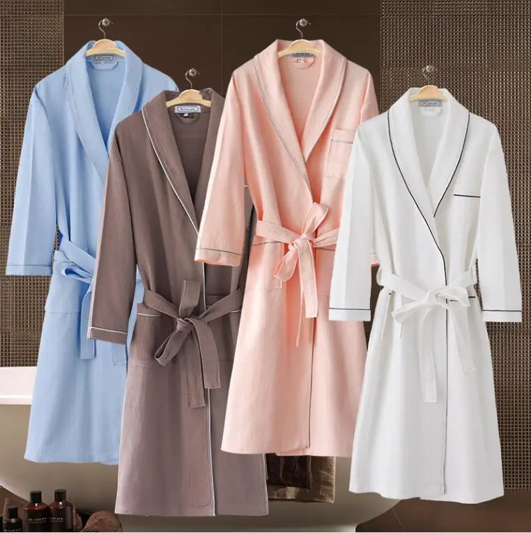 

100% Cotton Robe Kimono men Bathrobe Hotels Summer Dressing gown