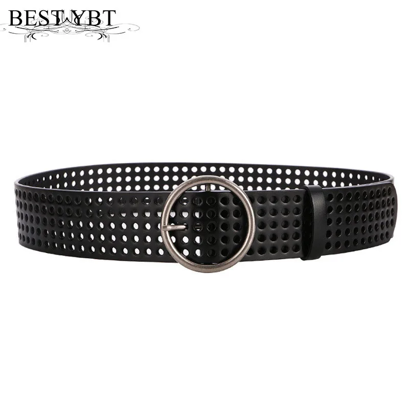 

Best YBT Women belt fashion retro hollow Imitation leather Alloy round pin buckle belt casual trend Women decoration belt