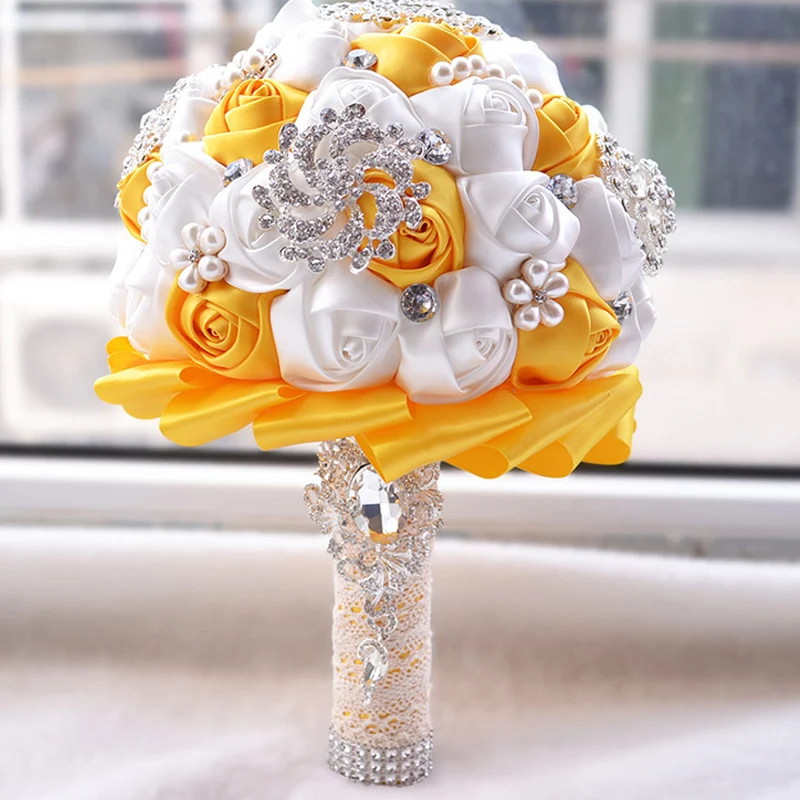 

Handmade Europe Style Elegant Pearl Silk Wedding Flowers Bouquets Crystal Sparkle Bouquet Bride Bridesmaid Wedding Bouquet