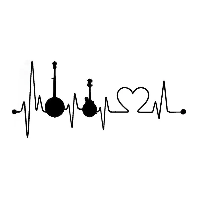 Banjo Mandolin Heartbeat Lifeline Vinyl Stickers Motorcycle Wall Auto Car Body Decoration Sticker Decal Styling 20.5*8.9cm | Автомобили и