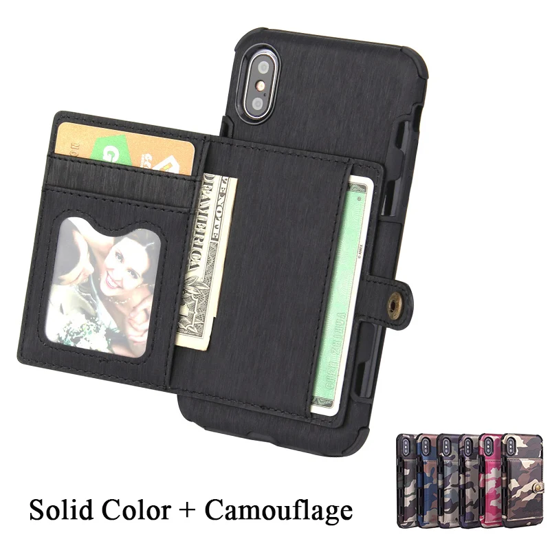 Чехол для карт для iPhone 11 Pro XS Max X XR 8 7 6 6s Plus, роскошный кожаный кошелек, ударопрочный чехол с задней крышкой в армейском камуфляже.