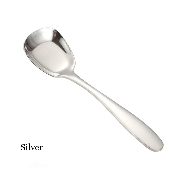 Ложка из нержавеющей стали, квадратные обеденные ложки, столовая посуда для риса, детская ложка с длинной ручкой для мороженого, десертов, салата - Цвет: Silver