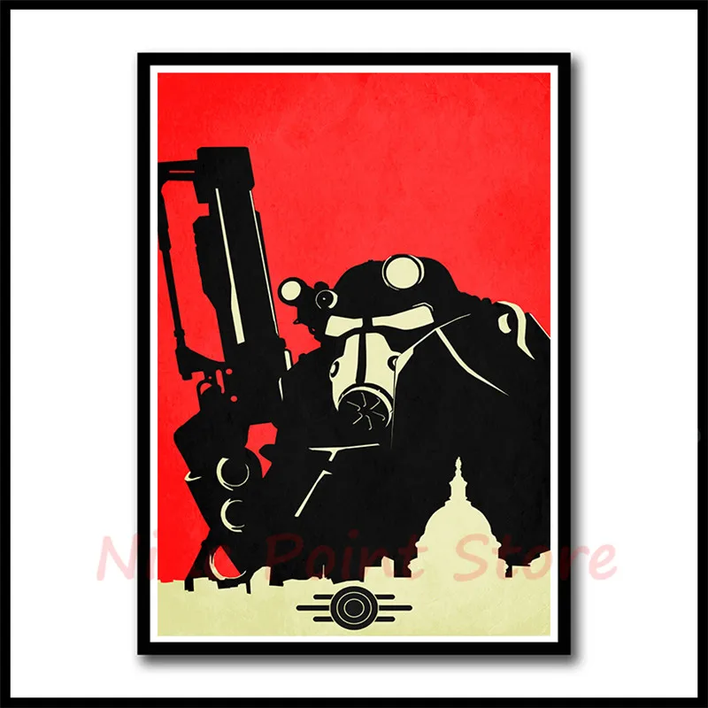 Игровой плакат Fallout, бар, детская комната, домашний декор, игровой рисунок, покрытая настенная бумажная наклейка, декоративные наклейки на стены, бескаркасные - Цвет: Тёмно-синий