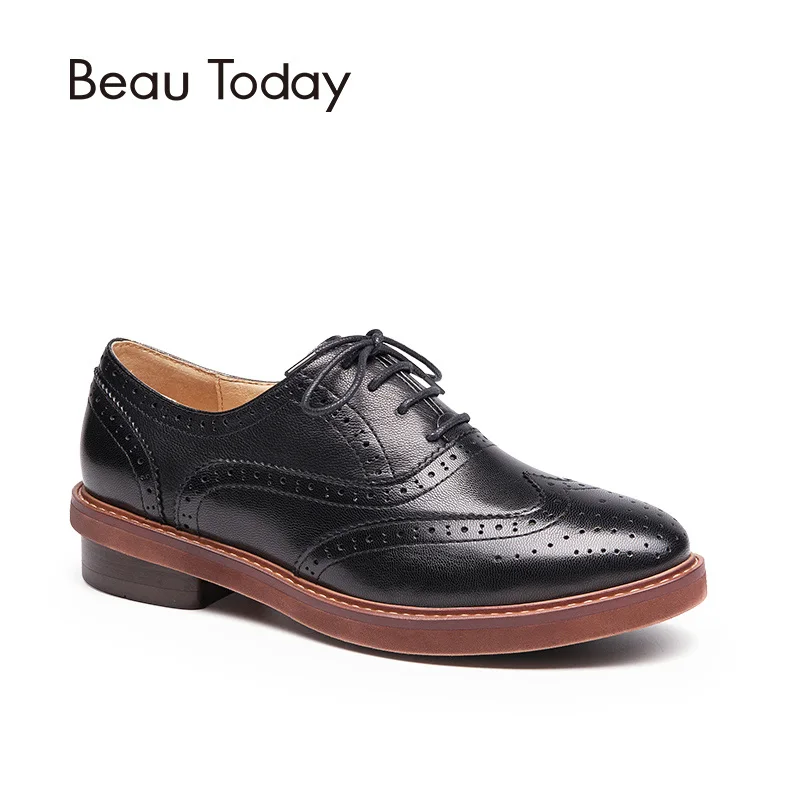 BeauToday/Туфли оксфорды с перфорированным носком женская обувь из натуральной кожи