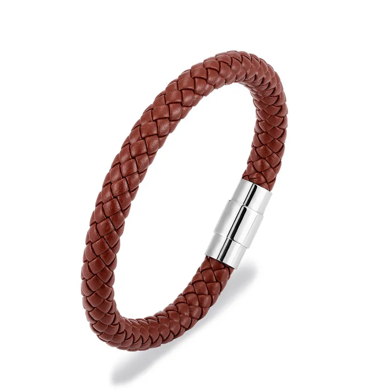 width 8mm MKENDN мужские кожаные браслеты черный плетеный веревочный браслет-цепочка для мужчин застежка из нержавеющей стали мужские ювелирные изделия Прямая поставка - Окраска металла: width 8mm