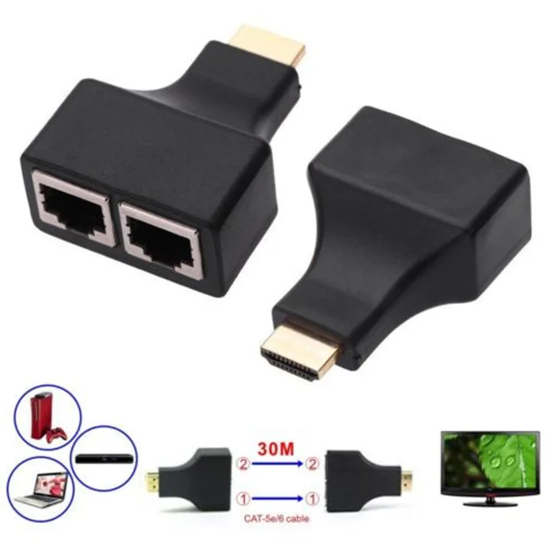 30 м HDMI двойной RJ45 CAT5E CAT6 UTP LAN Ethernet удлинитель Ретранслятор 1080P для HDTV HDPC PS3 STB bycat-5e/6