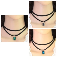 double layer velvet square drill black glass necklace harajuku short clavicle nk necklace accessories