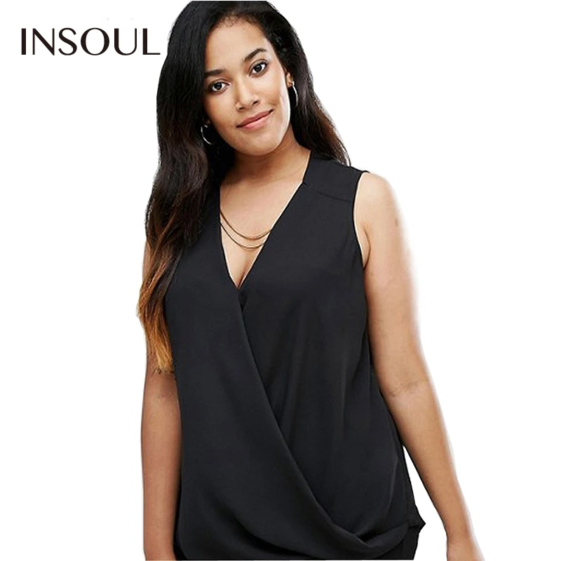 Insoul 2017 плюс размер женщин clothing мода асимметричный женский рубашка твердые черный