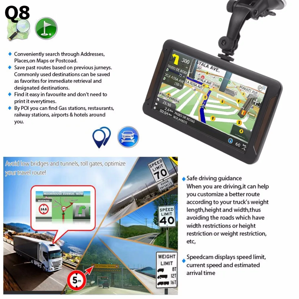7 дюймов HD Автомобильный GPS навигации FM 128 м + 8 Гб емкостный Экран грузовой