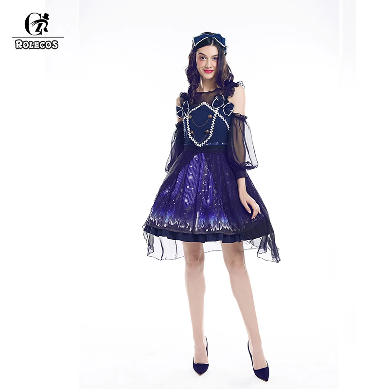 ROLECOS 2018 Новое поступление женские готические платья Лолиты звездное небо платье