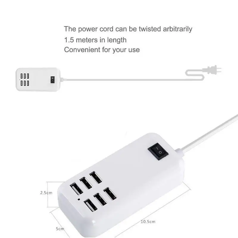 6-Порты USB Зарядное устройство Настольный смарт-адаптер с светодиодный светильник 5 V/3A Быстрая зарядка для iPhone X 8 iPad samsung для зарядки мобильного телефона