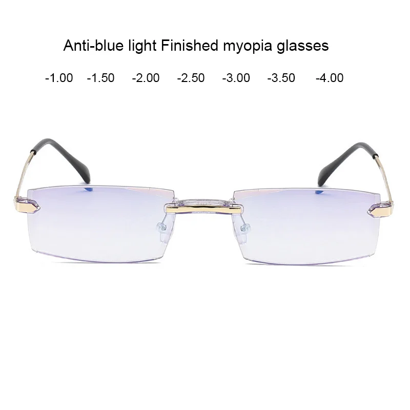 

Rimless Classic Rectangular Negative Strength Prescription Eyewear Glasses Power -1.0 Thru -4.0 Blue Light Filter Computer Glass