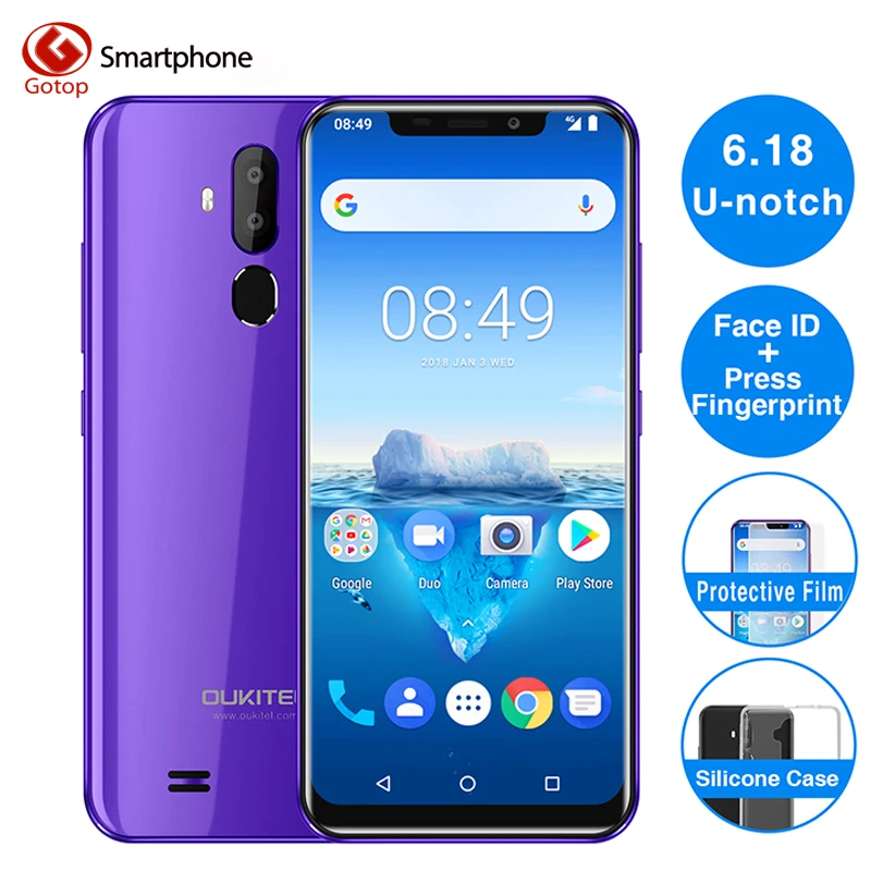 Oukitel C12 Pro Face ID 6,18 дюймов 19:9 u-образный дисплей Android 8,1 2 Гб ОЗУ 16 Гб ПЗУ MT6739 3300 мАч батарея 8МП+ 5Мп 4G смартфон