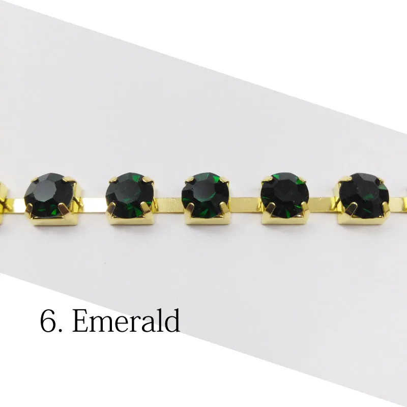 Emerald Горячая Распродажа Стразы чашки цепи 1 ярд/3 Ярд/5 Ярд SS28 хрустальные золотые цепочки 32 цвета для одежды сумки - Цвет: Emerald