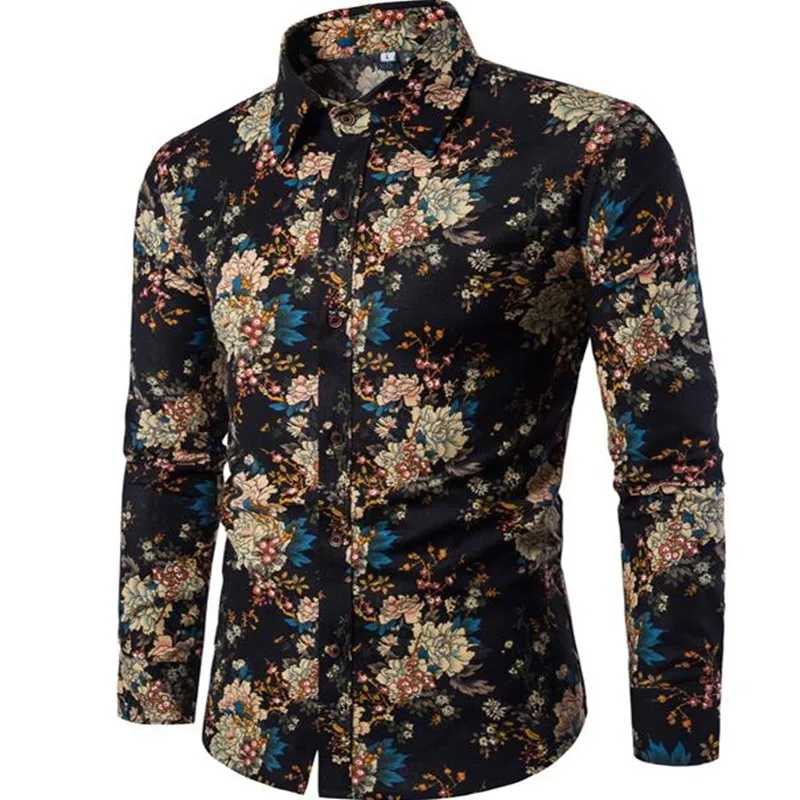 WIPU Модная рубашка мужская льняное платье рубашки Slim Fit с отложным воротником мужская гавайская рубашка с длинными рукавами большие размеры M-5XL - Цвет: 12