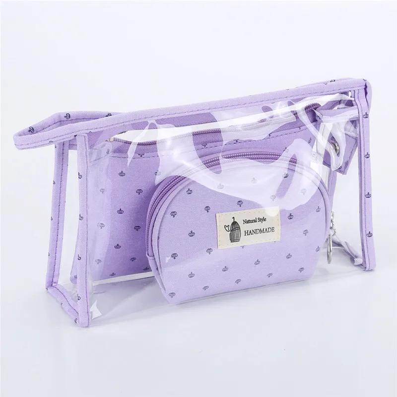 purple Новая мода 3 шт./компл. Для женщин косметички из ПВХ туалетные принадлежности для путешествий Сумочка для снятия макияжа держатель из ПВХ мешок Наборы ручной работы - Цвет: purple