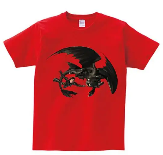 red childreT-shirt Футболка с черным драконом топы с беззубиком, Детская футболка с изображением дракона, хлопковая ткань, подарок на день рождения для детей - Цвет: red childreT-shirt