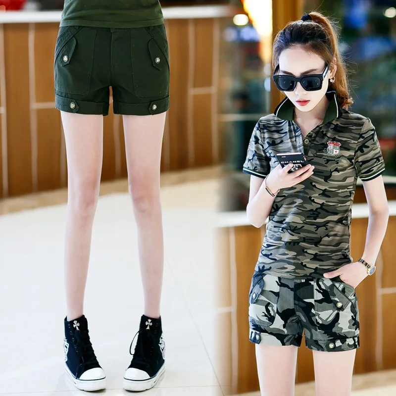plus size cargo hot shorts 2017 summer new fashion camouflage military quality cotton multi-pocket for ladies | Женская одежда