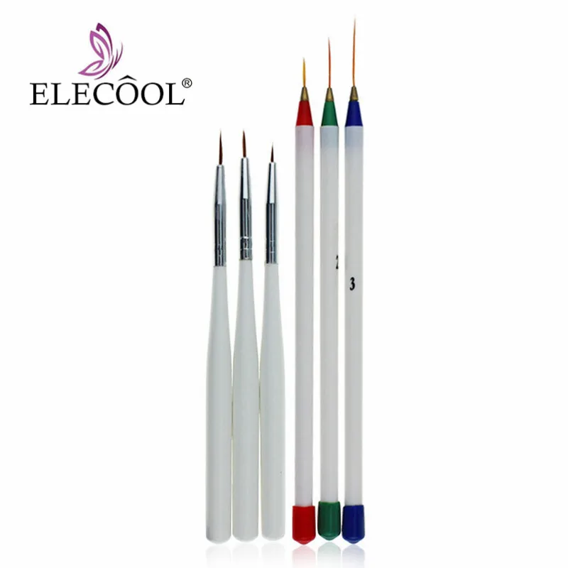 ELECOOL, 3 шт., кисти для рисования ногтей, УФ-гель, Лаки, кончики французских линий, решетчатая сетка в полоску, ручка для рисования, сделай сам, точечная ручка