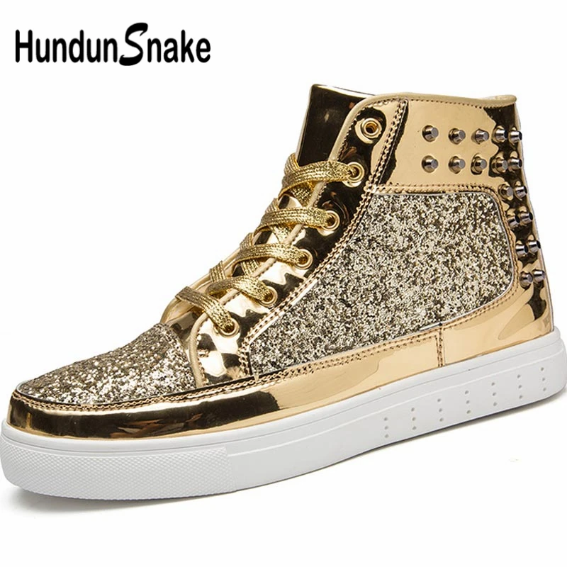 Мужская спортивная обувь с высоким берцем и змеиным узором; женские кроссовки; Мужская Спортивная обувь для мужчин; спортивная обувь с блестками; Sepatu Pria; Золотая Спортивная A-085