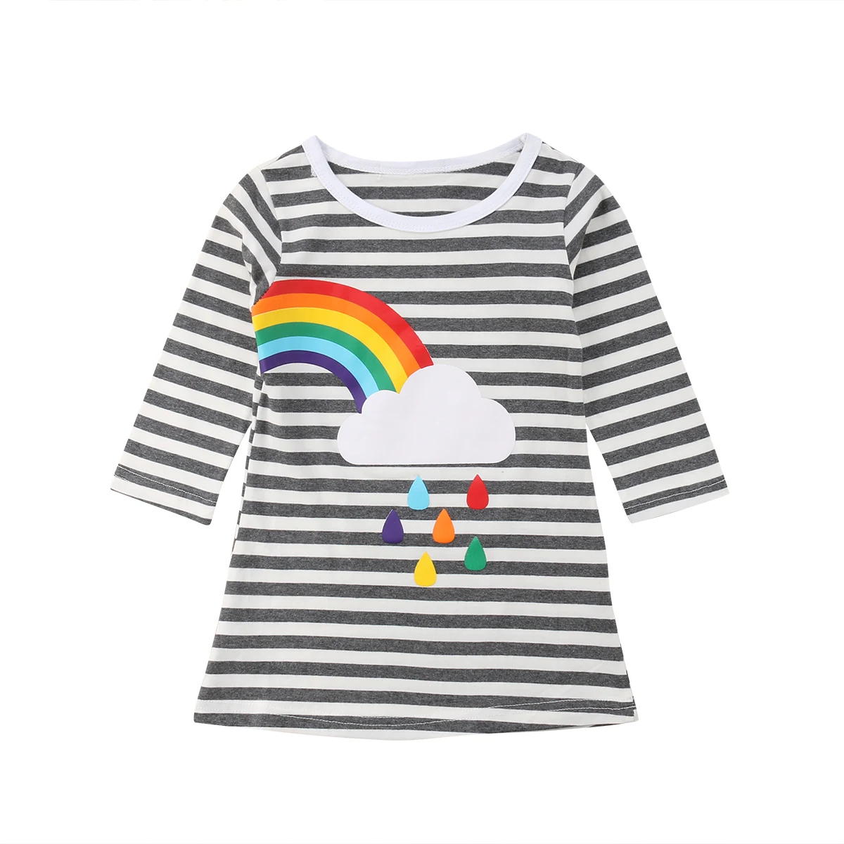 Left Rainbow Новинка года; сезон весна-осень; милое Повседневное платье для маленьких девочек платье трапециевидной формы в полоску с длинными рукавами и принтом радуги 2 стиля; От 1 до 6 лет - Цвет: Left Rainbow
