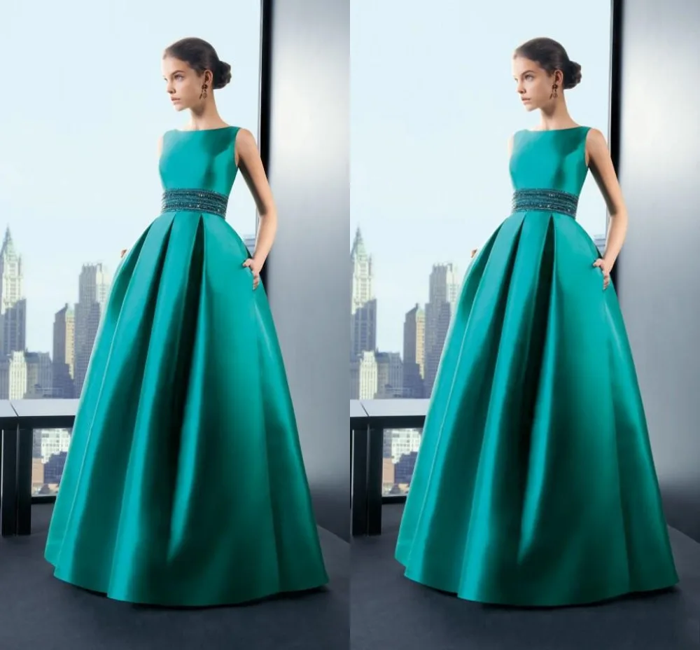Gorgeous Emerald Green Evening Dresses Formal Gowns A-Line High Neck Sleeveless Pockets Prom Dresses Long  Celebrity Dresses