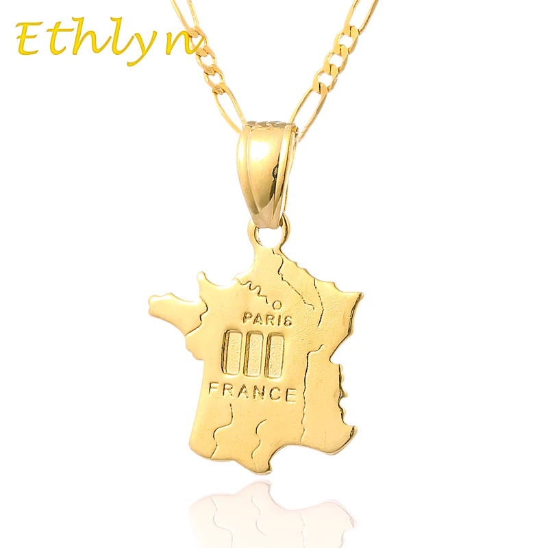 Цепочка с подвеской в виде французской карты золотого цвета|f pendant|necklace and