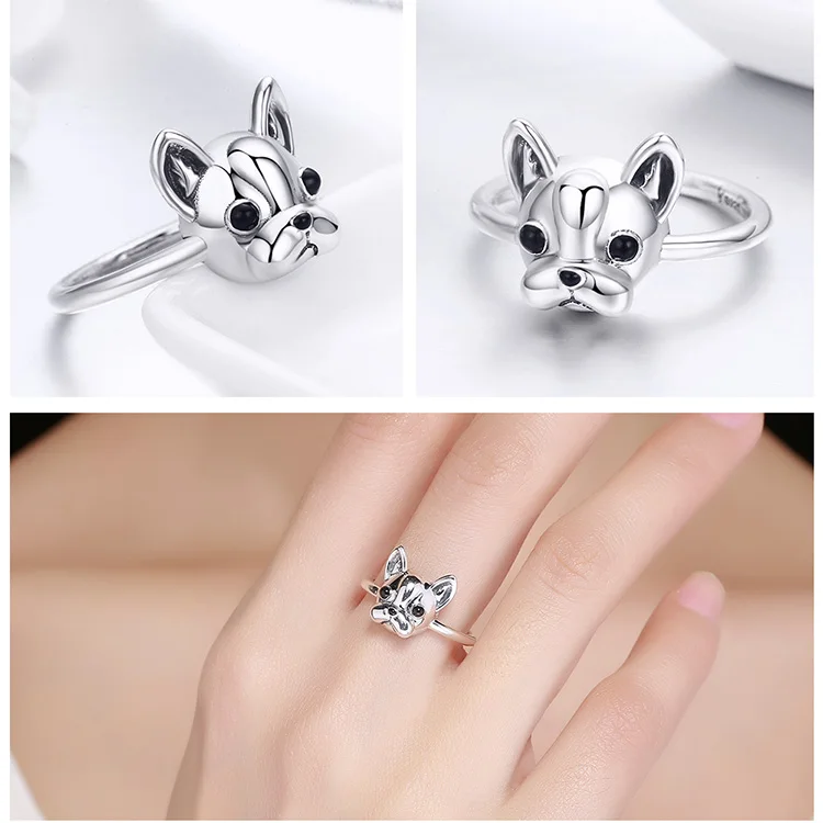 Серебро 925 пробы, животное, собака, любовник, Вера, партнер, французский бульдог, палец, кольца для женщин, девушка, 925, серебряное кольцо, ювелирное украшение, подарок